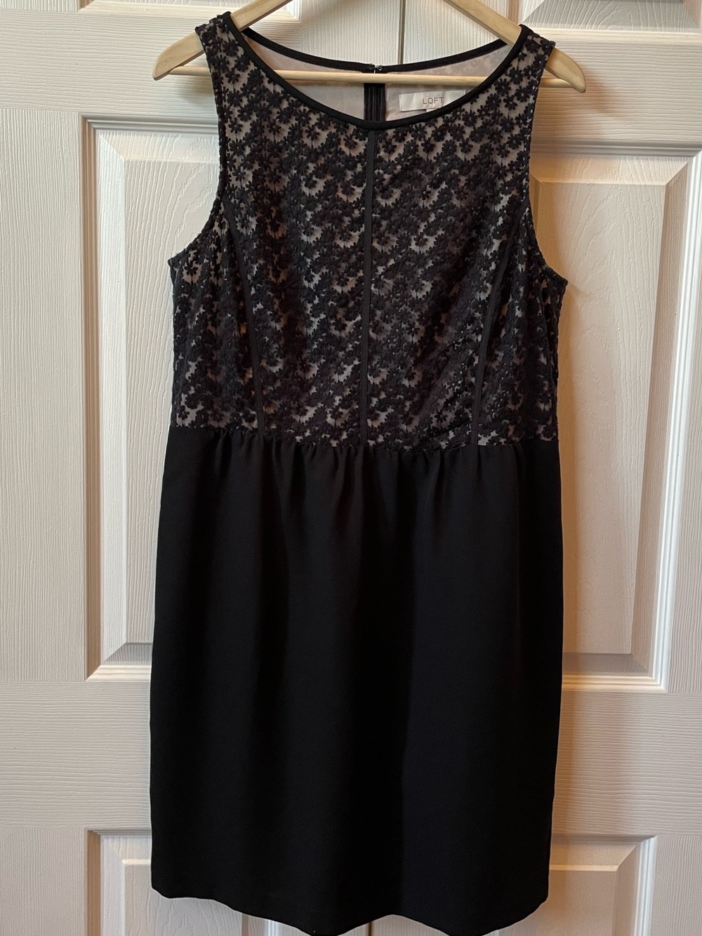 LOFT Black Sleeveless Lace Bodice Midi Dress - Picture 4 of 7